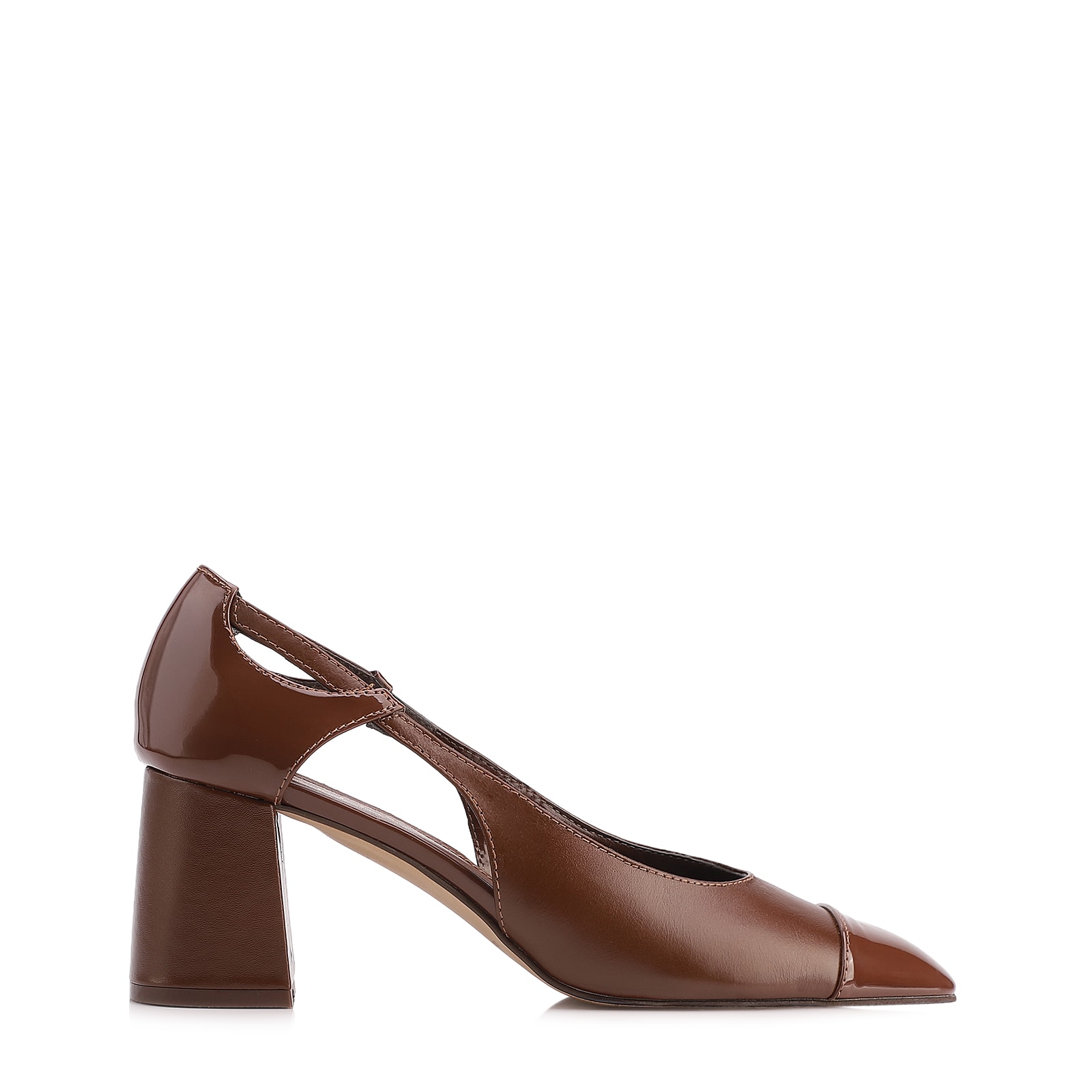 Scarpin Couro Marrom/ Alt Verniz Marrom