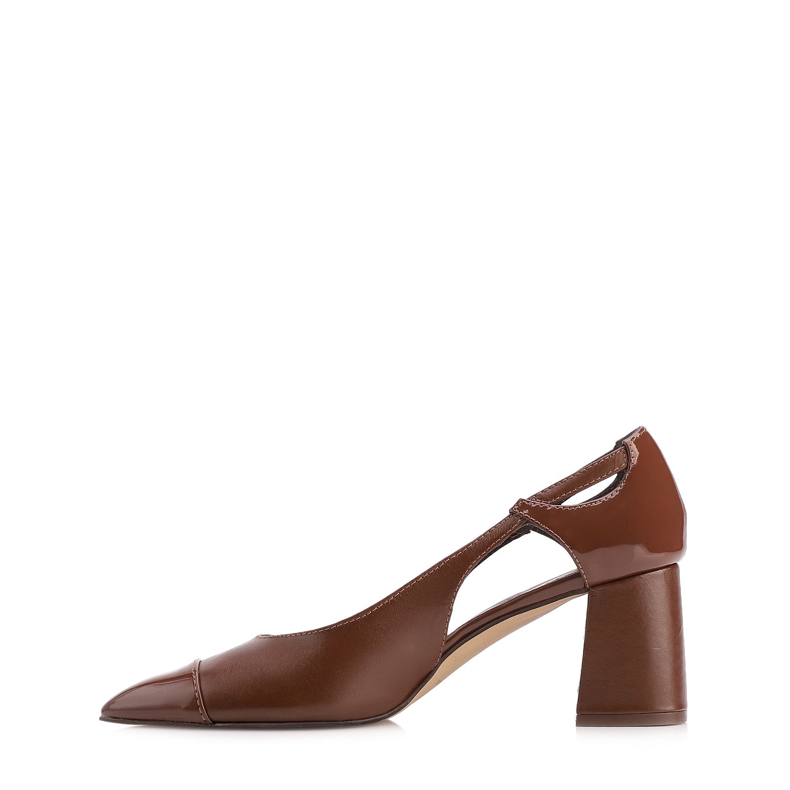 Scarpin Couro Marrom/ Alt Verniz Marrom