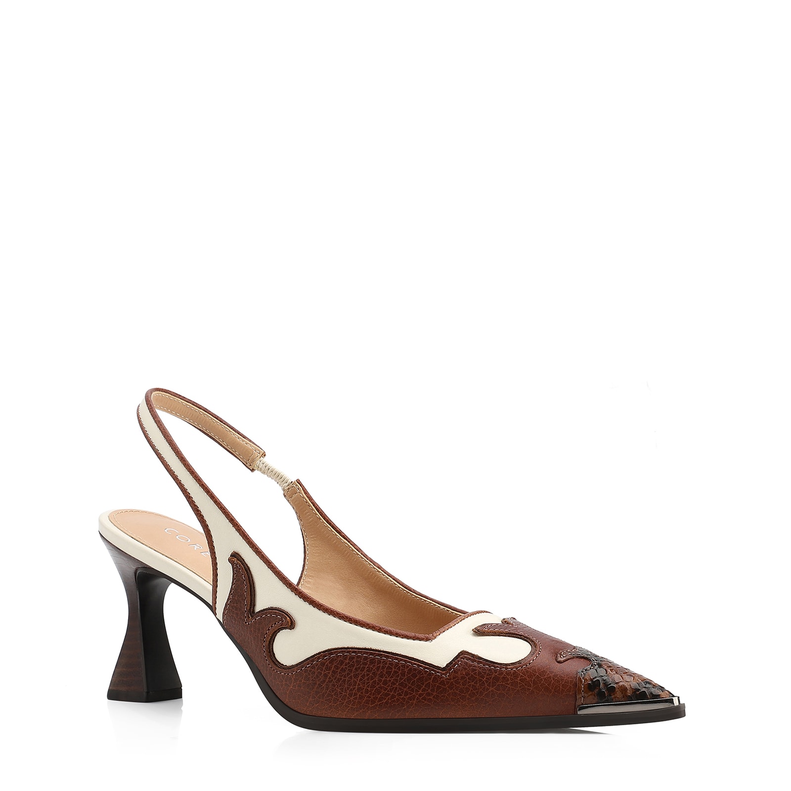 Scarpin Couro Marrom /Couro Off White/Alt Python Marrom
