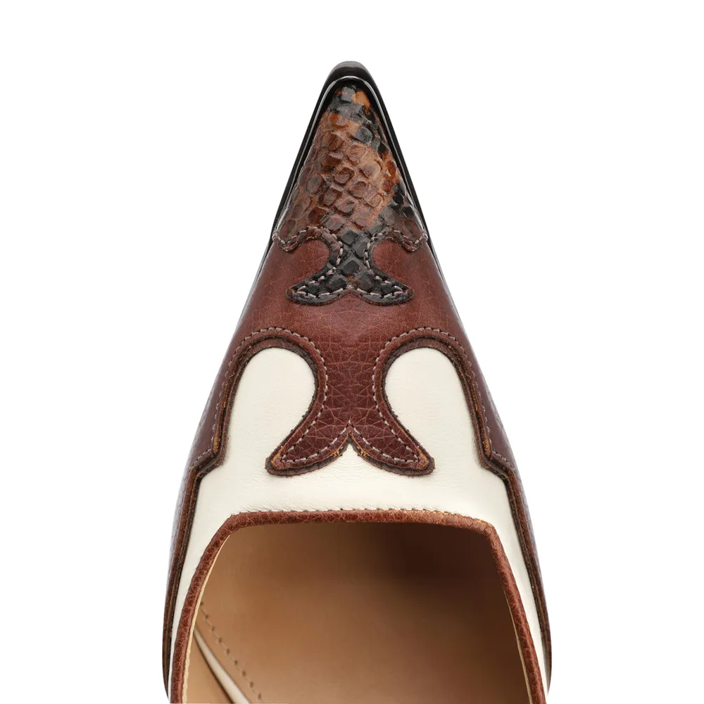 Scarpin Couro Marrom /Couro Off White/Alt Python Marrom - imagem 10