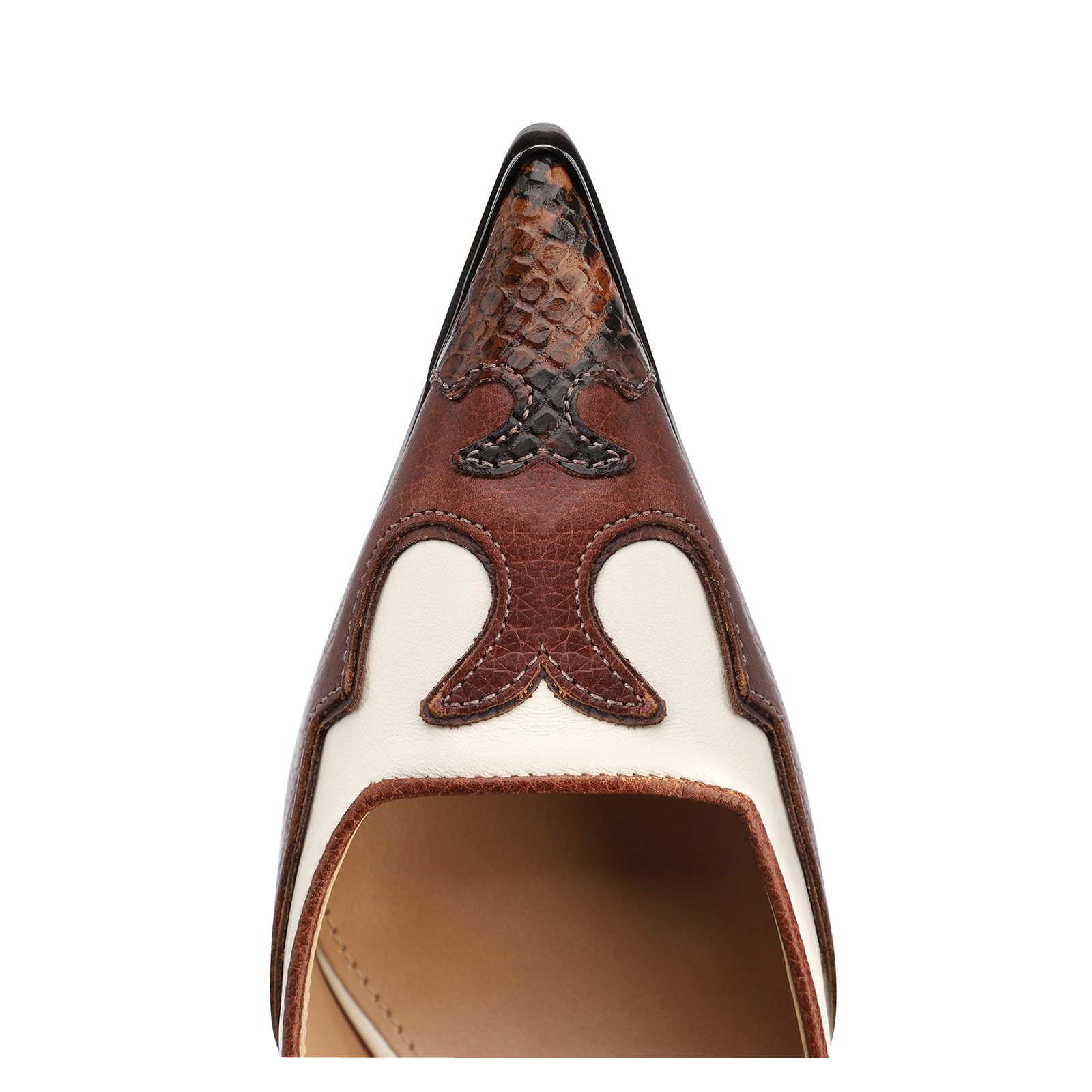 Scarpin Couro Marrom /Couro Off White/Alt Python Marrom