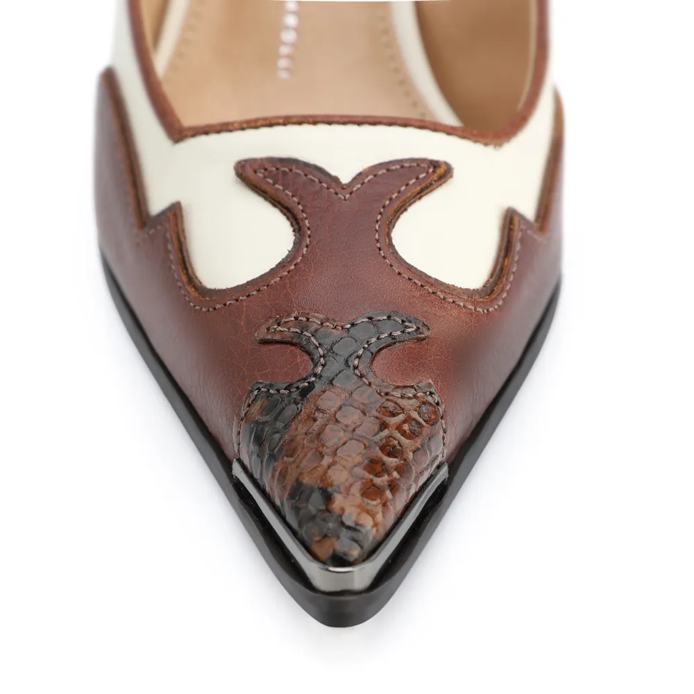 Scarpin Couro Marrom /Couro Off White/Alt Python Marrom - imagem 12
