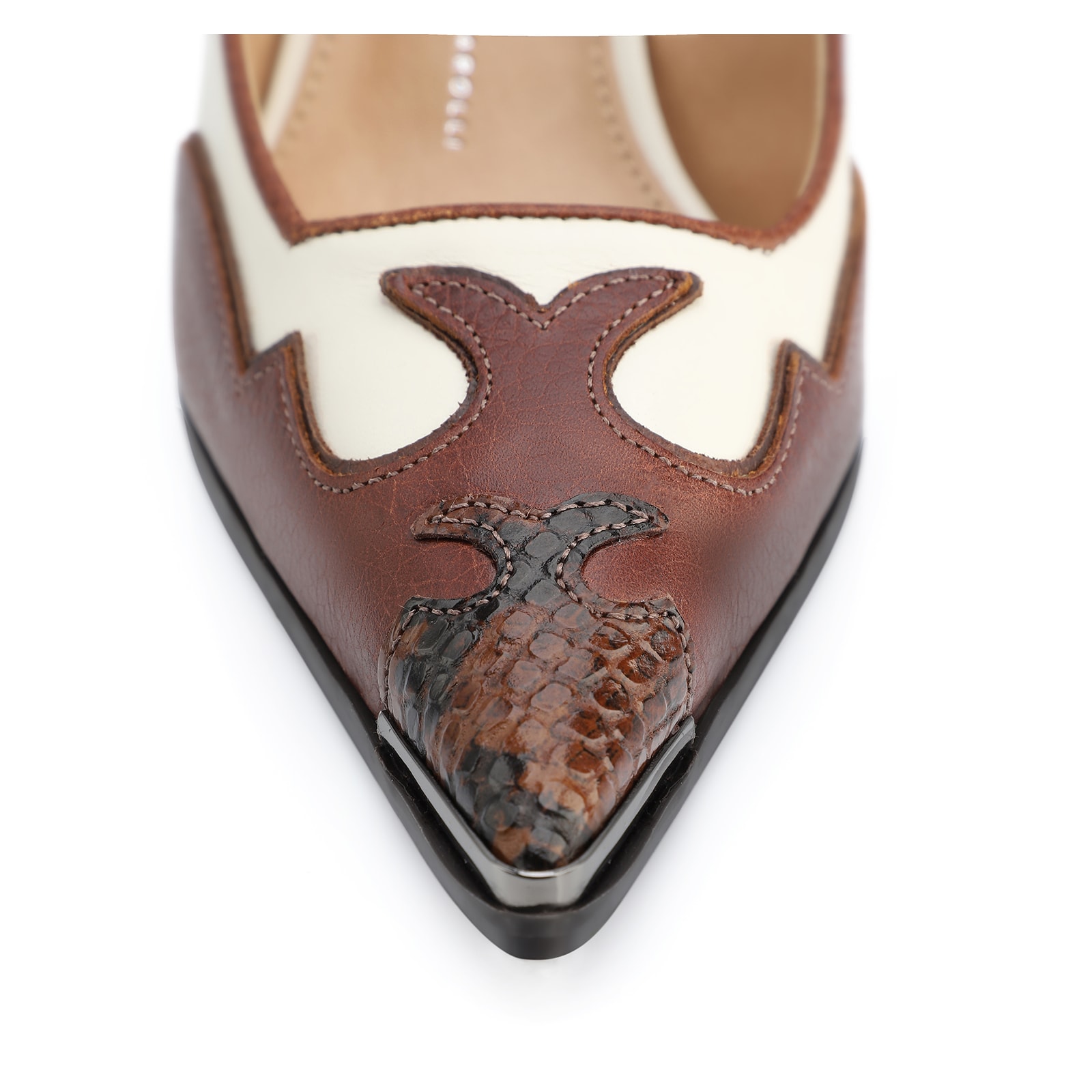 Scarpin Couro Marrom /Couro Off White/Alt Python Marrom