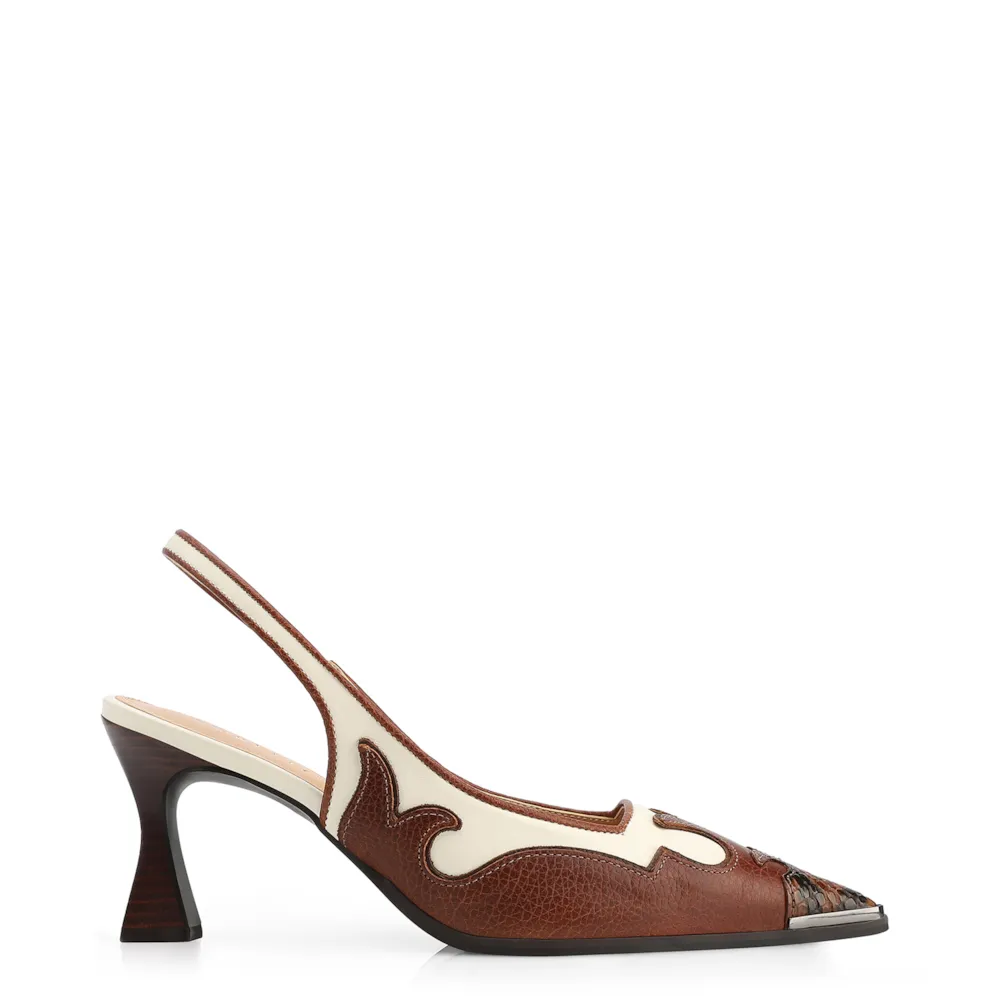 Scarpin Couro Marrom /Couro Off White/Alt Python Marrom - imagem 3