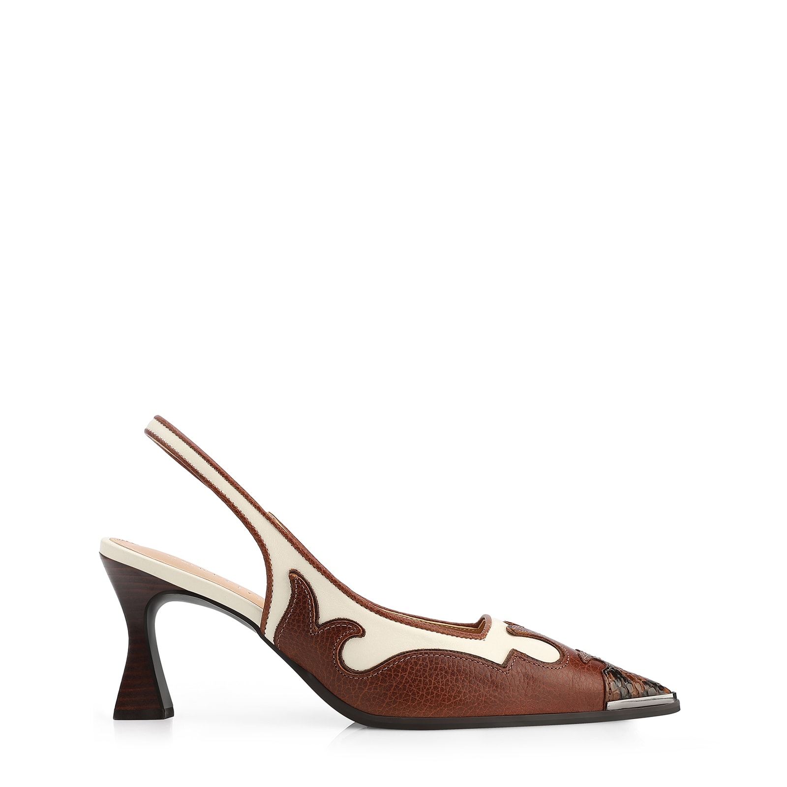 Scarpin Couro Marrom /Couro Off White/Alt Python Marrom