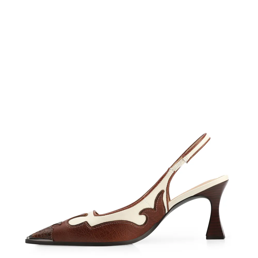 Scarpin Couro Marrom /Couro Off White/Alt Python Marrom - imagem 5