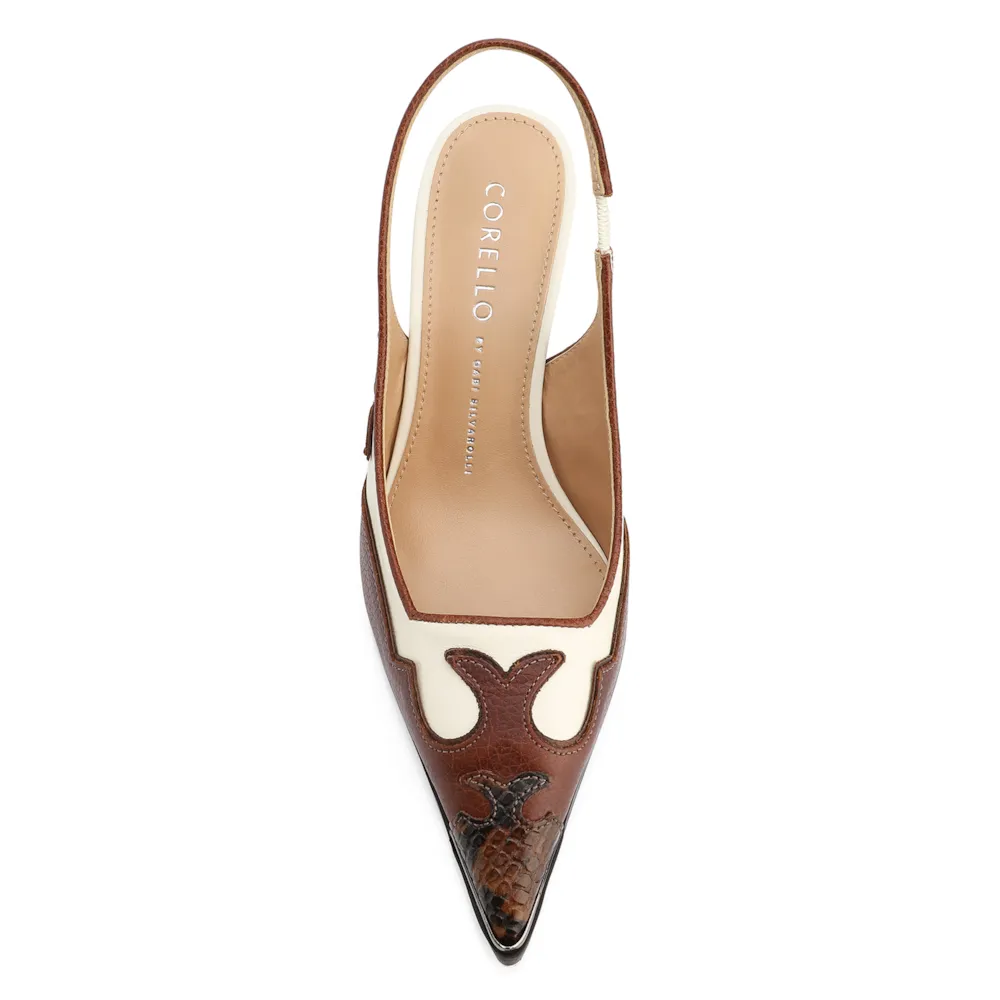 Scarpin Couro Marrom /Couro Off White/Alt Python Marrom - imagem 6