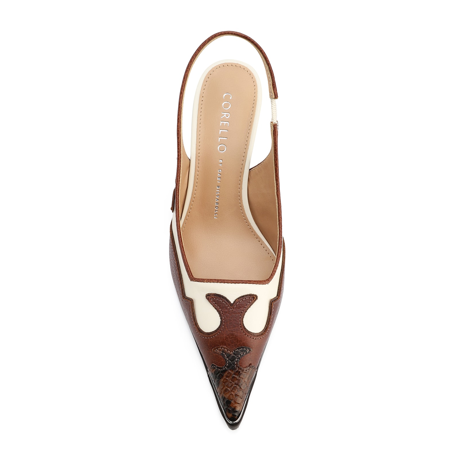 Scarpin Couro Marrom /Couro Off White/Alt Python Marrom
