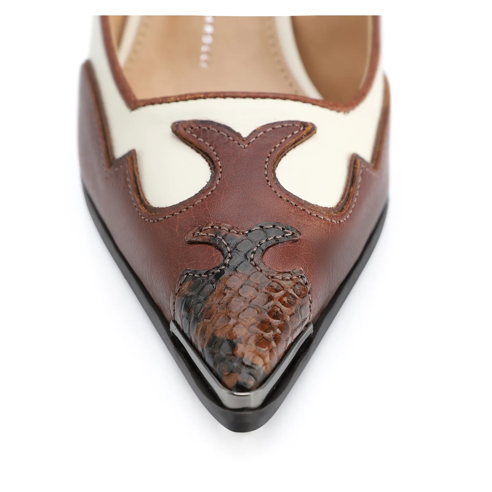 Scarpin Couro Marrom /Couro Off White/Alt Python Marrom