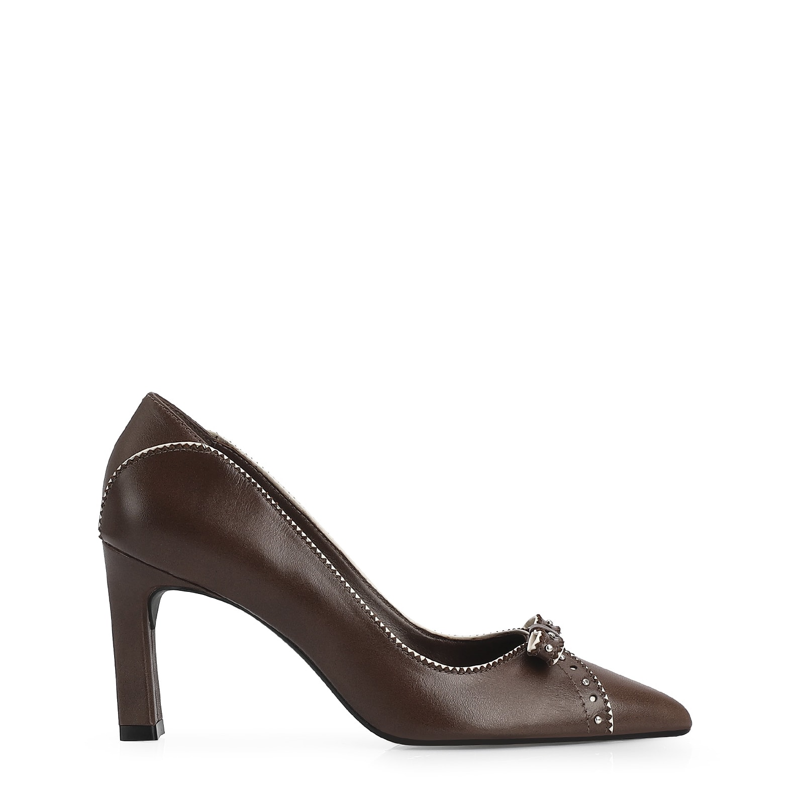 Scarpin Couro Marrom/Off White