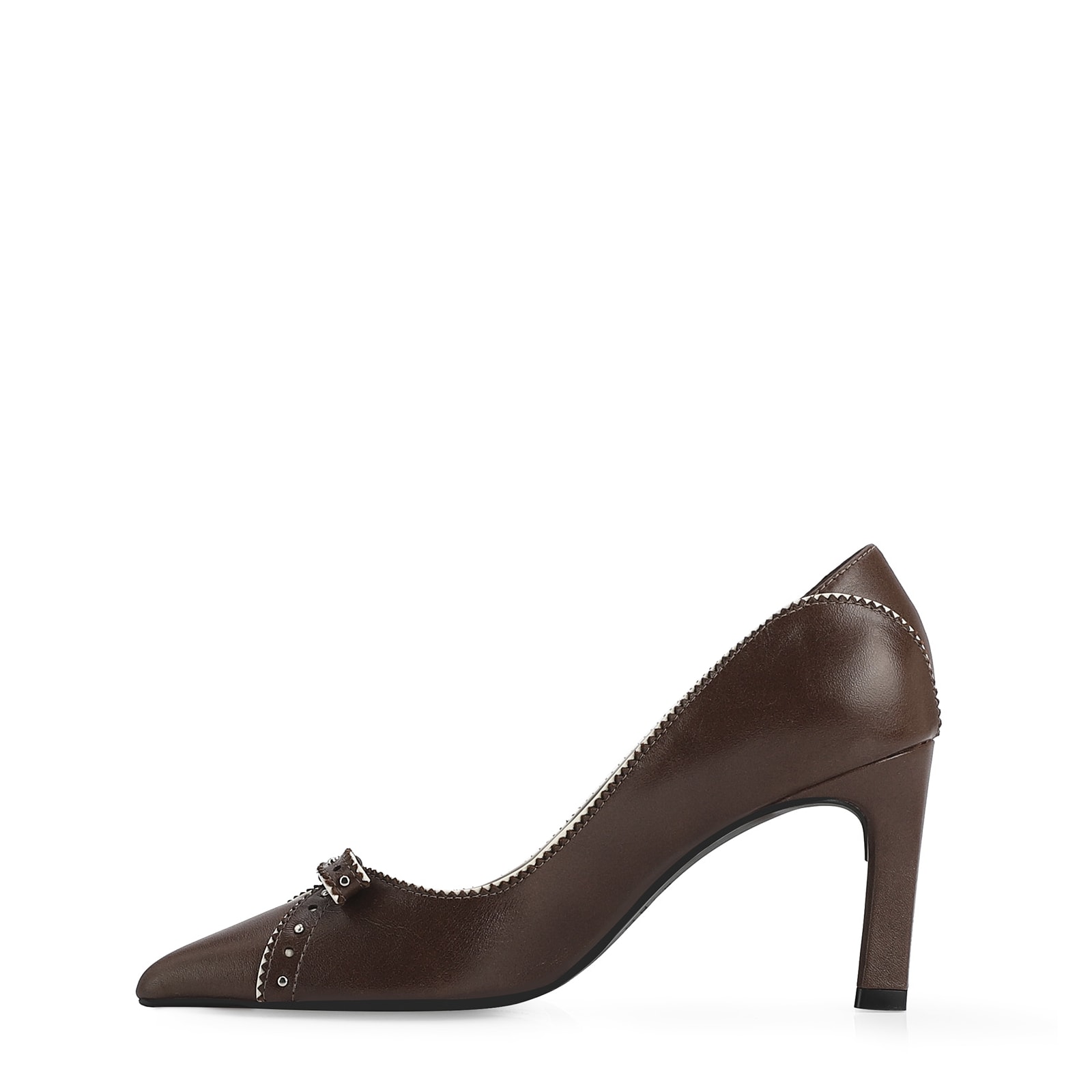 Scarpin Couro Marrom/Off White
