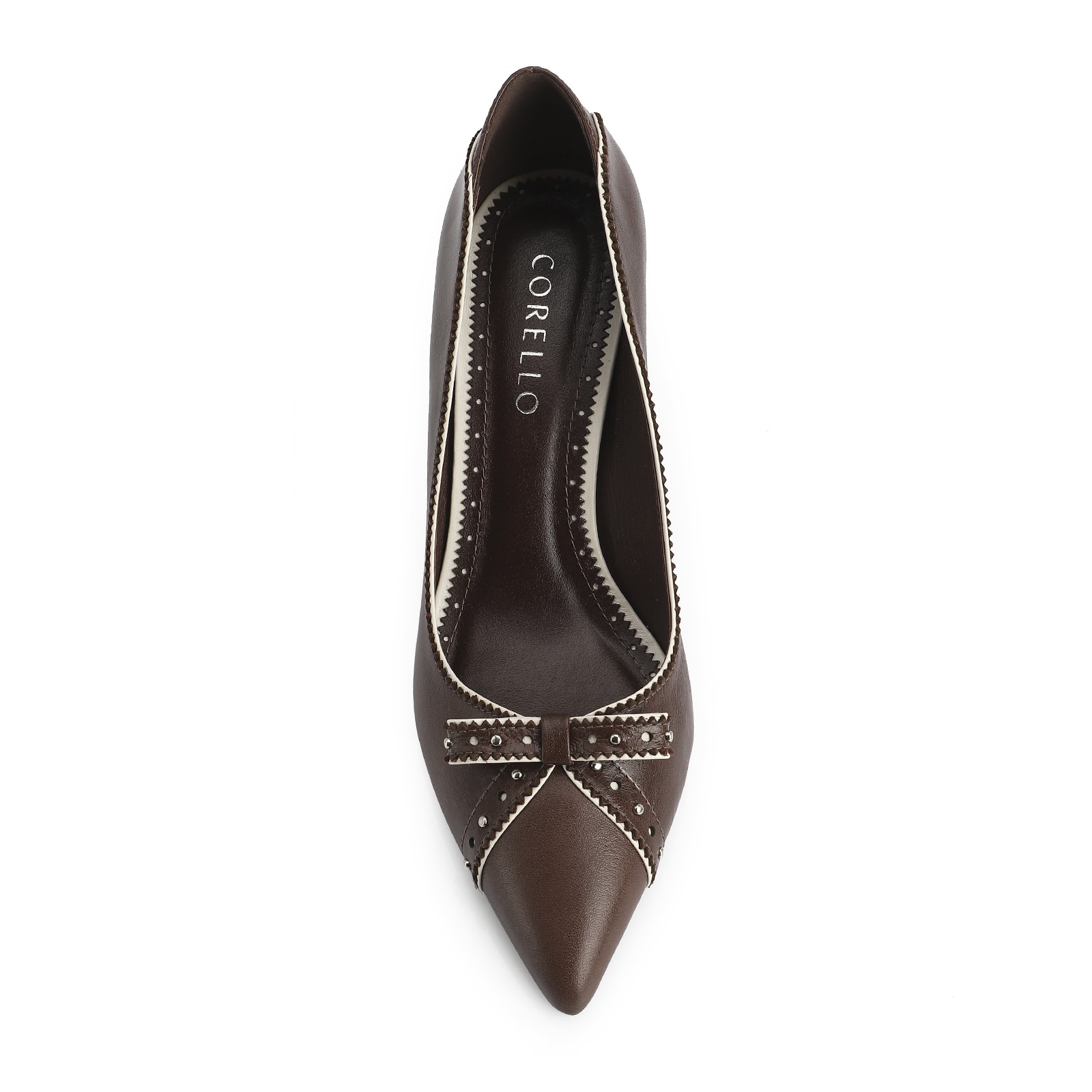 Scarpin Couro Marrom/Off White
