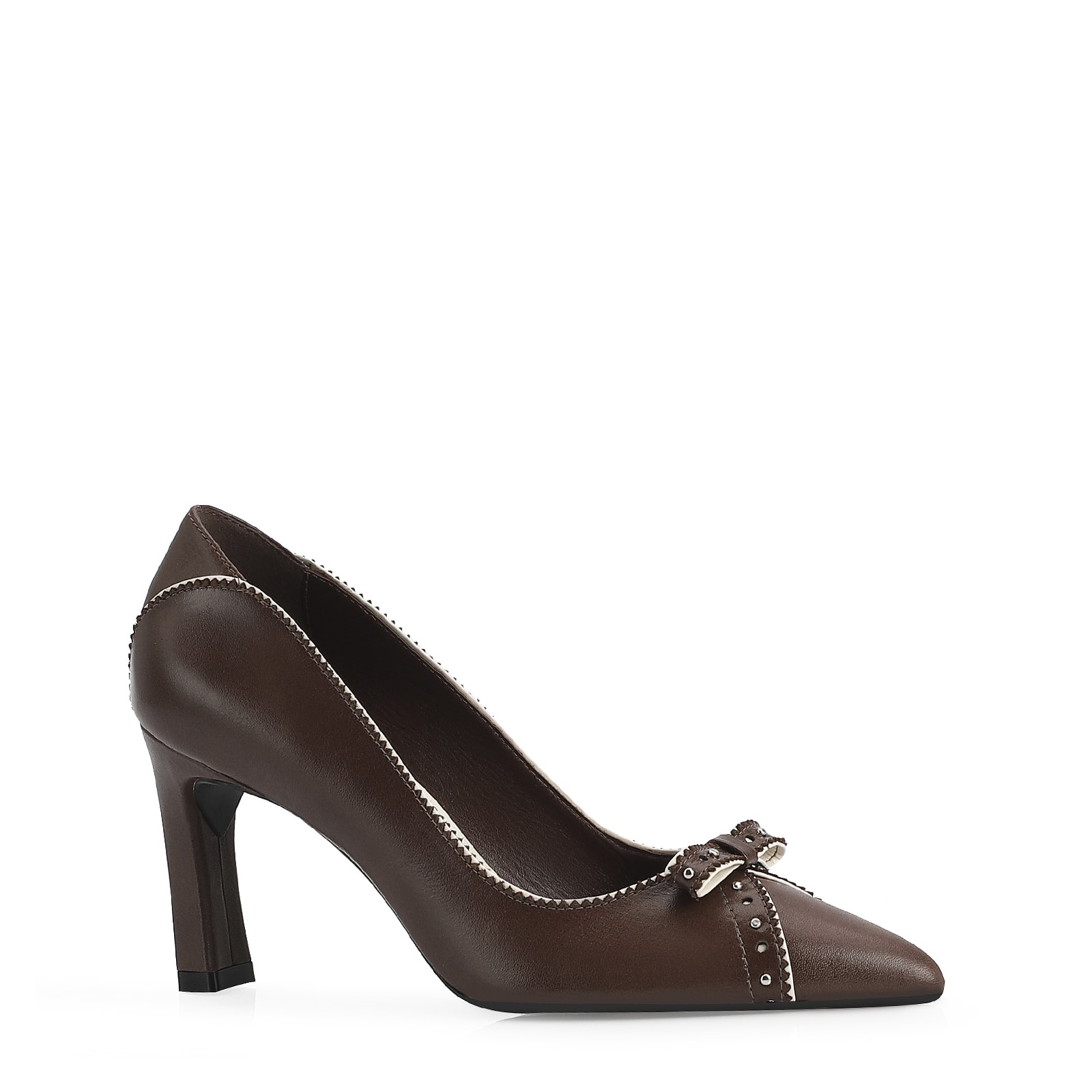 Scarpin Couro Marrom/Off White