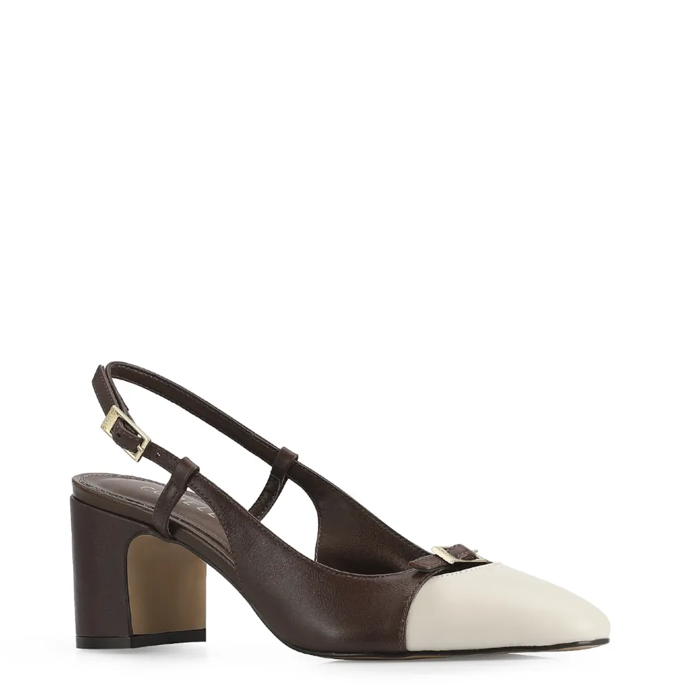Scarpin Couro Marrom/Off White