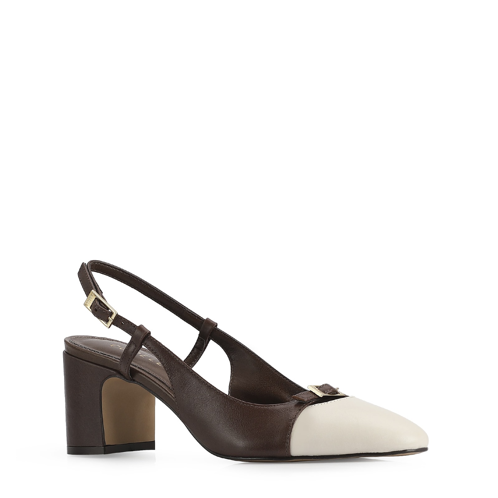 Scarpin Couro Marrom/Off White