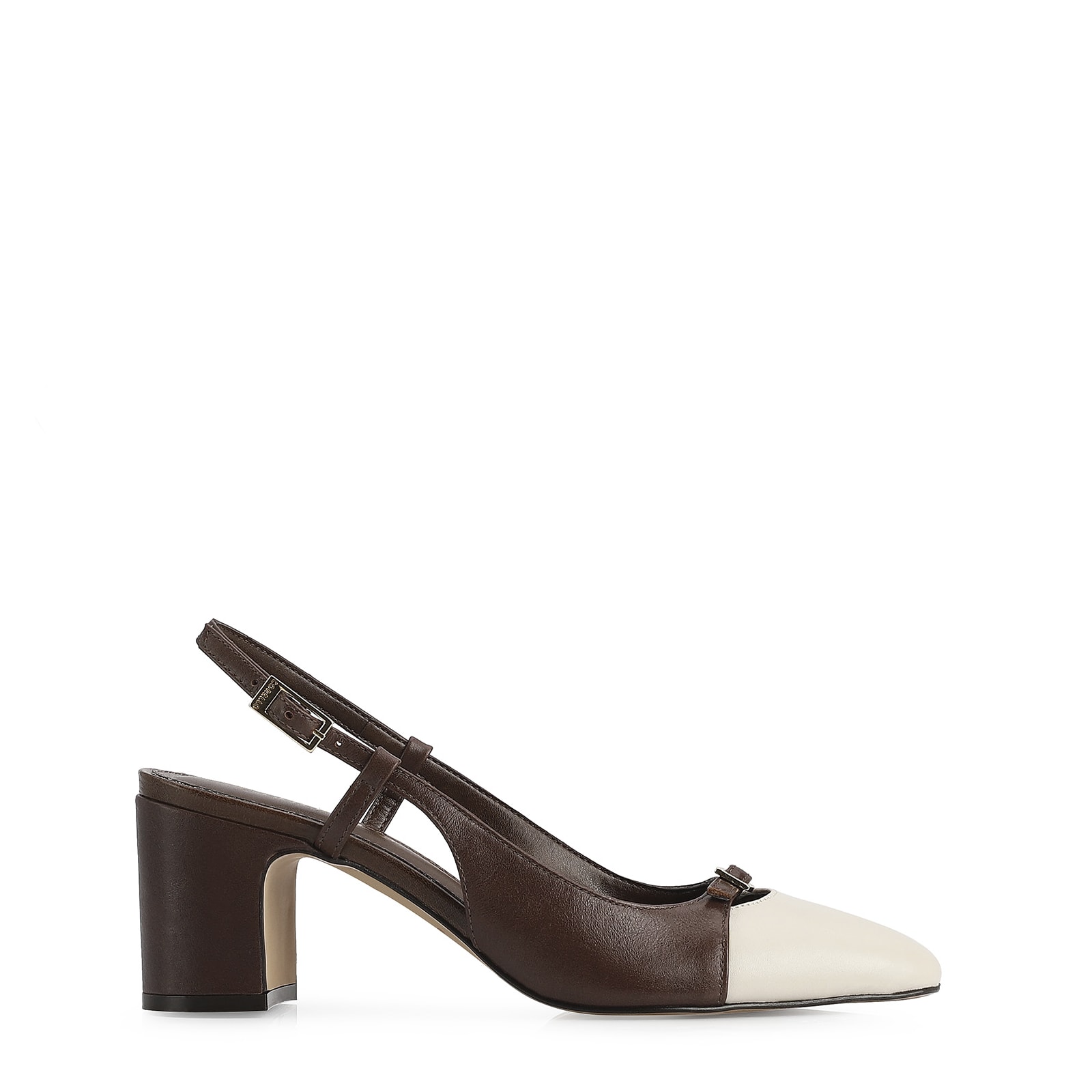Scarpin Couro Marrom/Off White