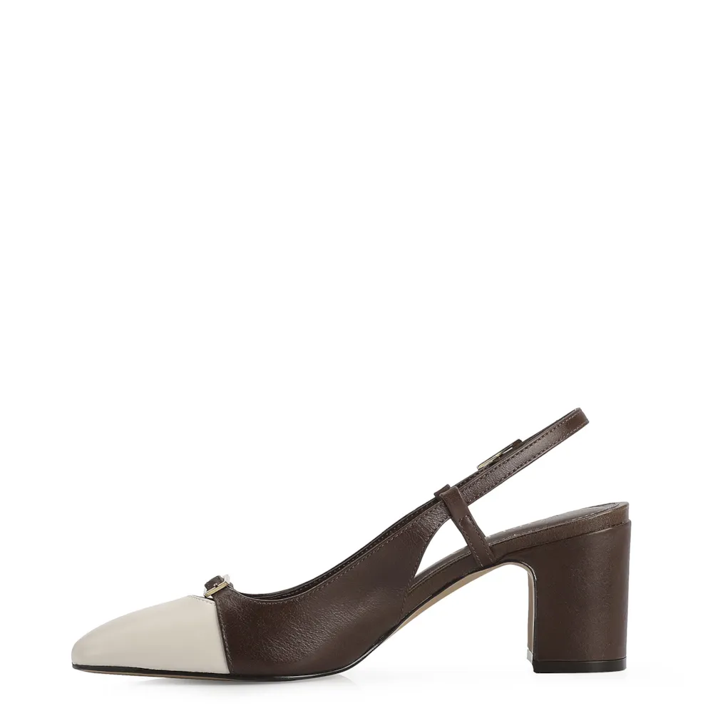 Scarpin Couro Marrom/Off White - imagem 5