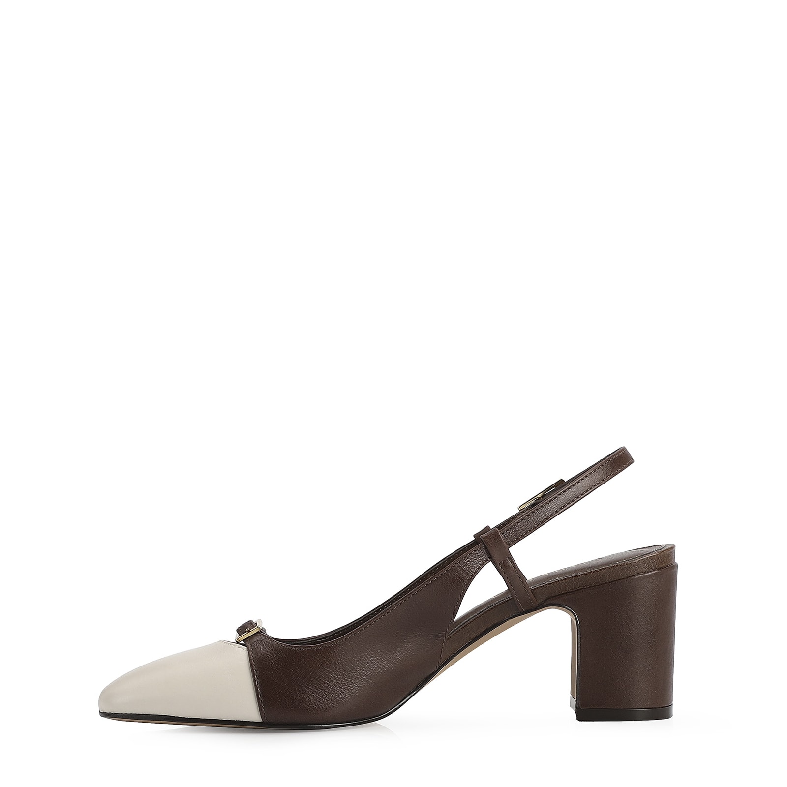 Scarpin Couro Marrom/Off White
