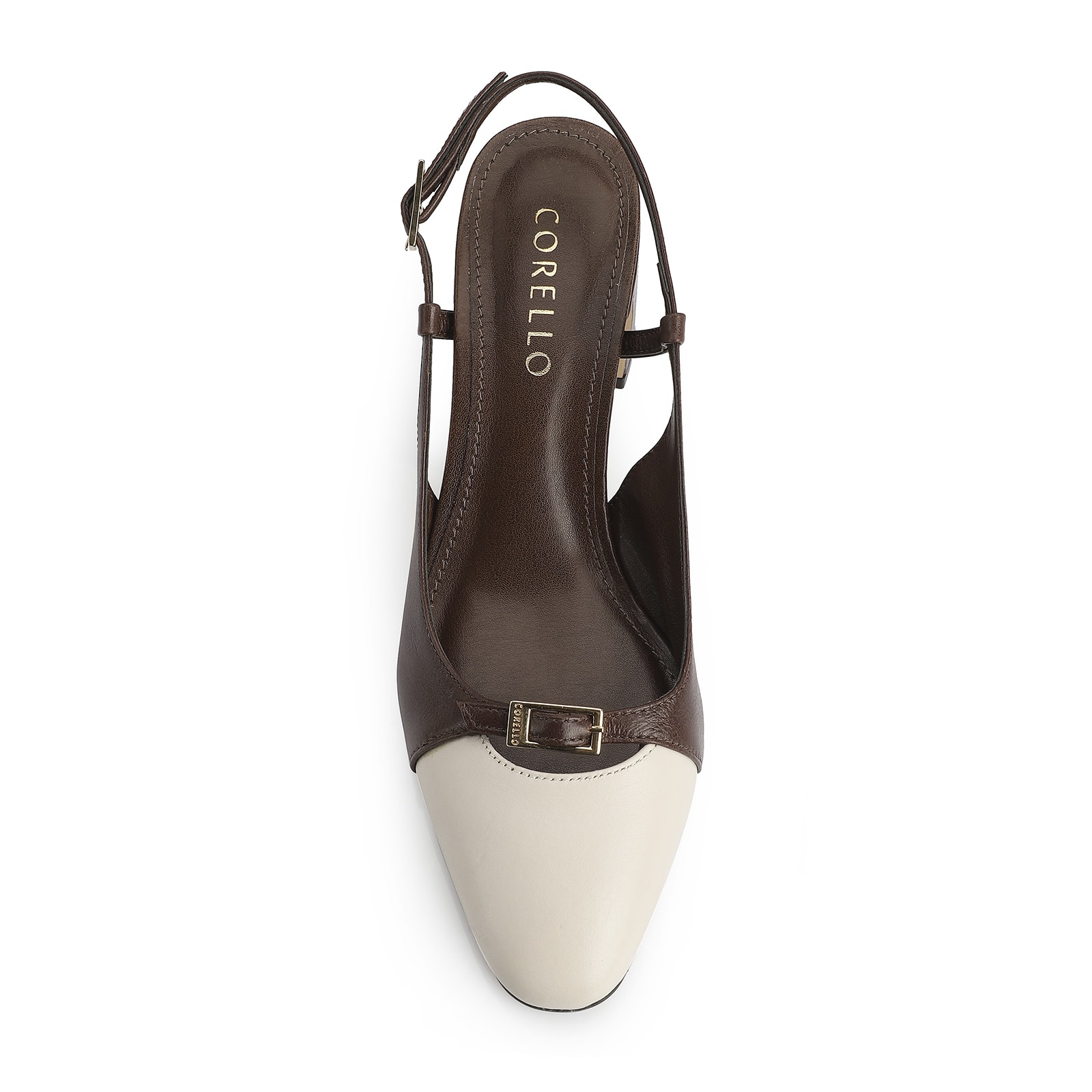 Scarpin Couro Marrom/Off White