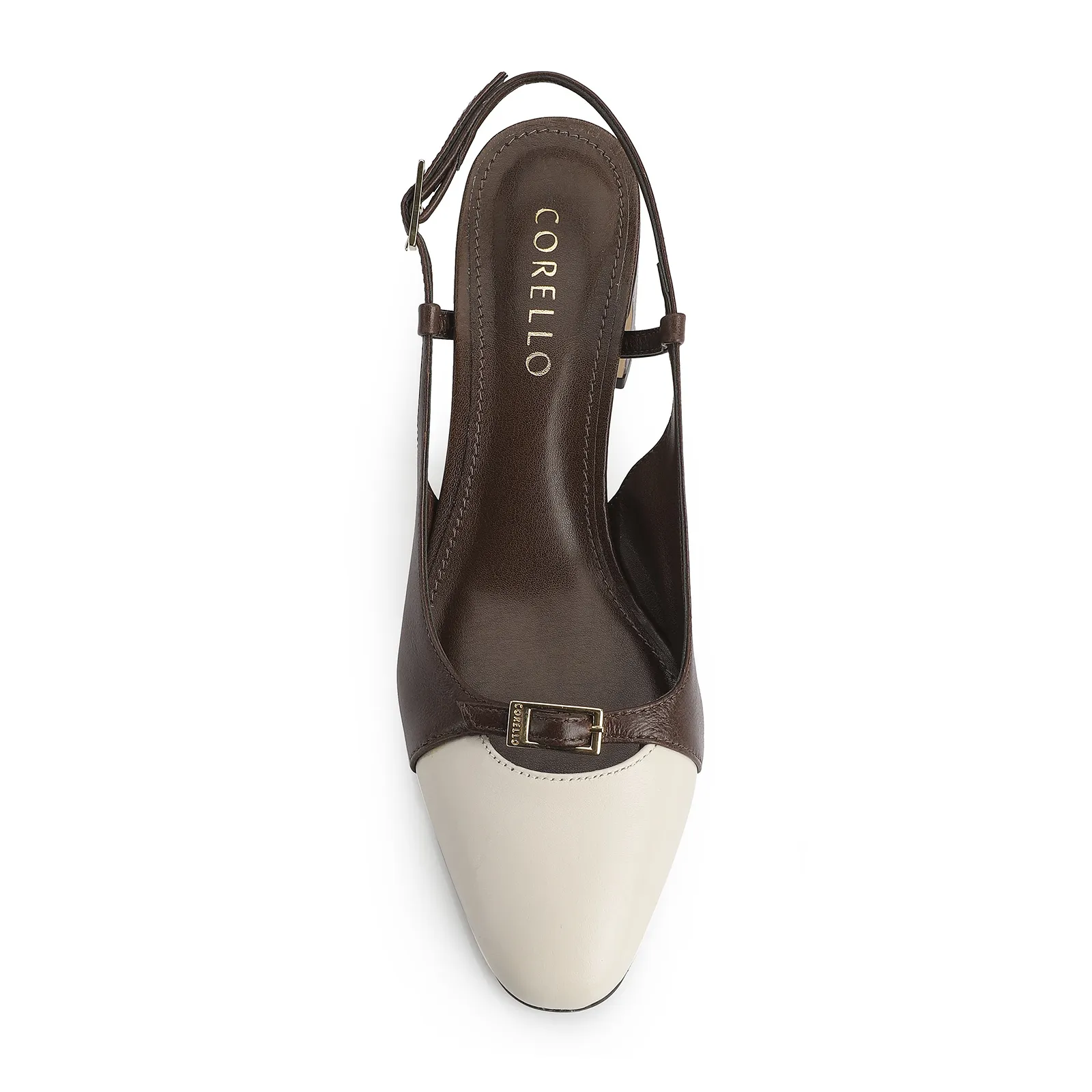 Scarpin Couro Marrom/Off White