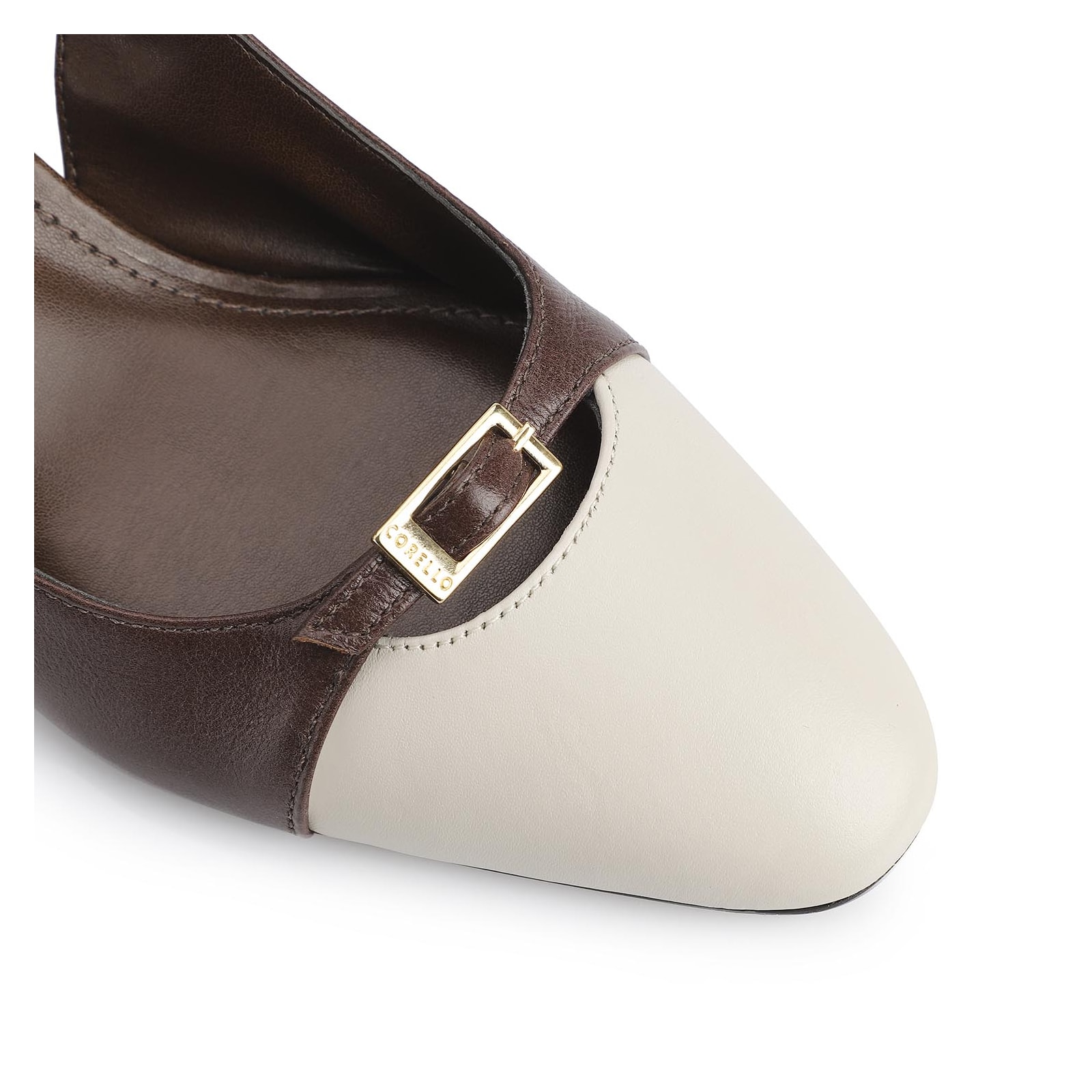 Scarpin Couro Marrom/Off White