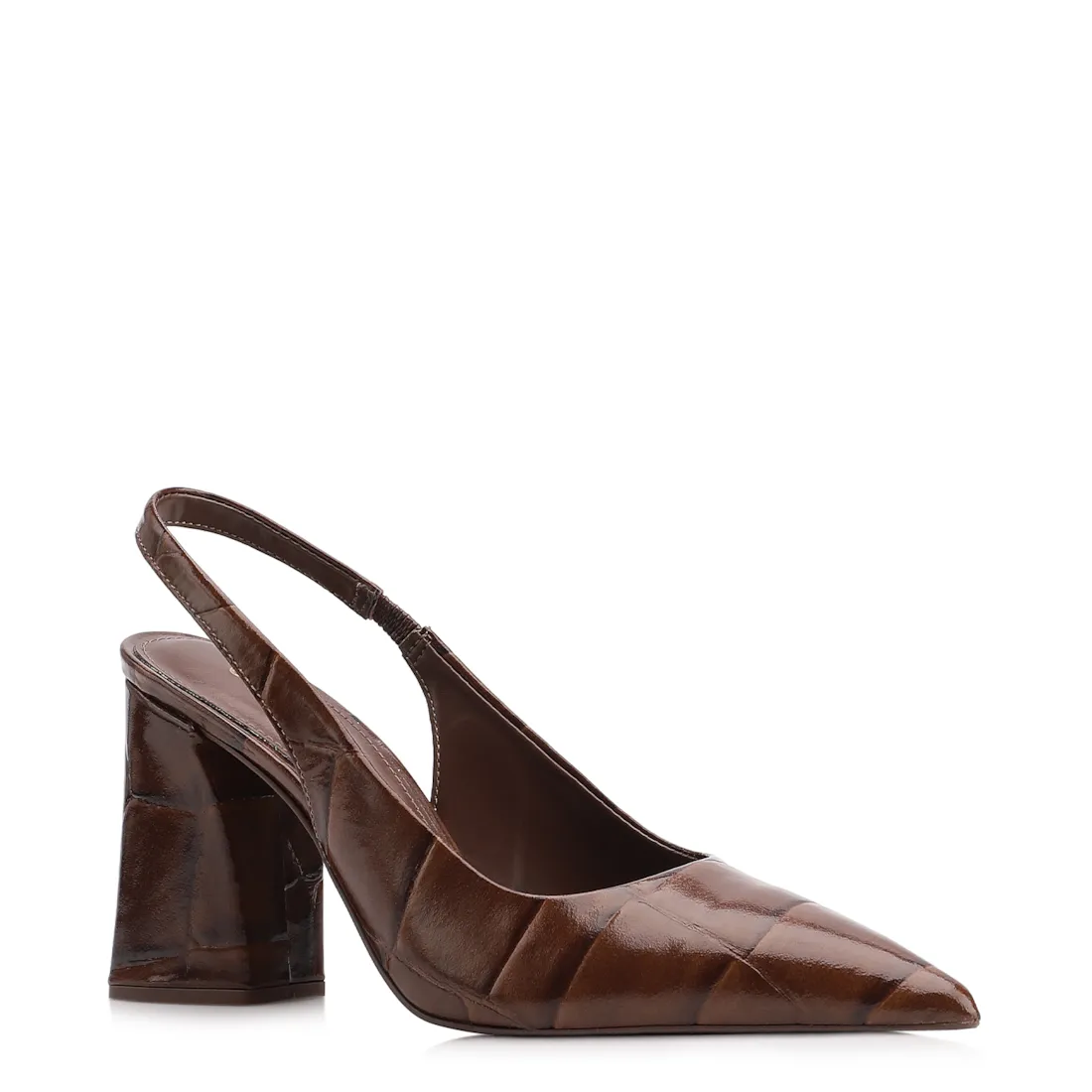 Scarpin Couro Maxi Croco Marrom