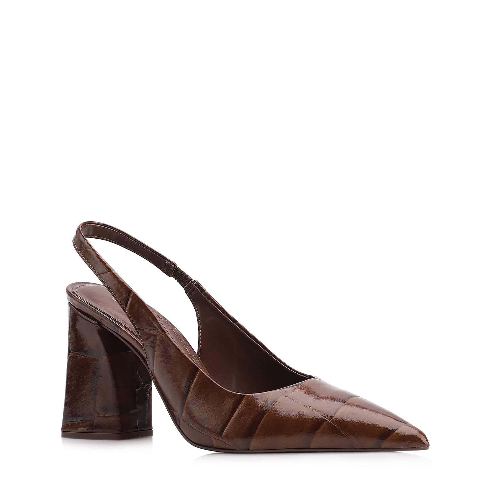 Scarpin Couro Maxi Croco Marrom