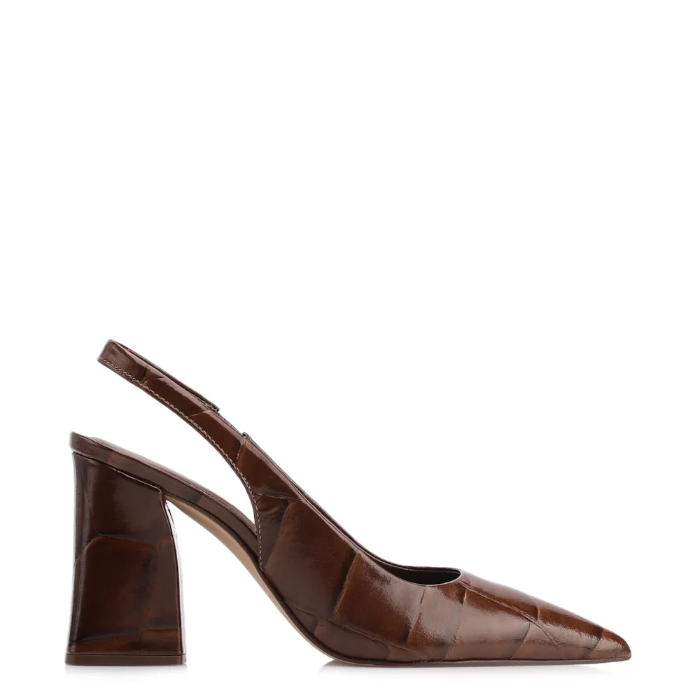Scarpin Couro Maxi Croco Marrom - imagem 3