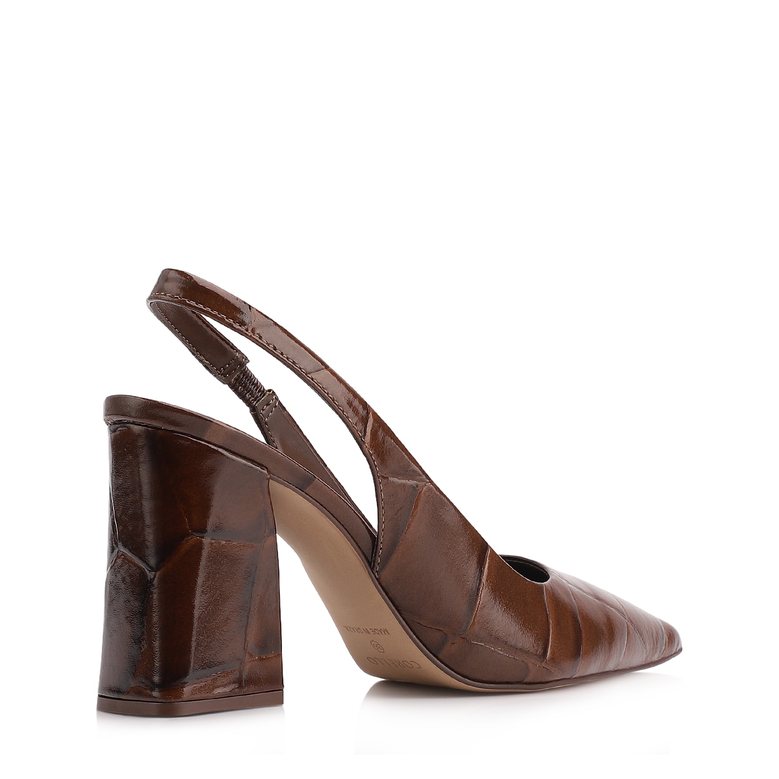 Scarpin Couro Maxi Croco Marrom