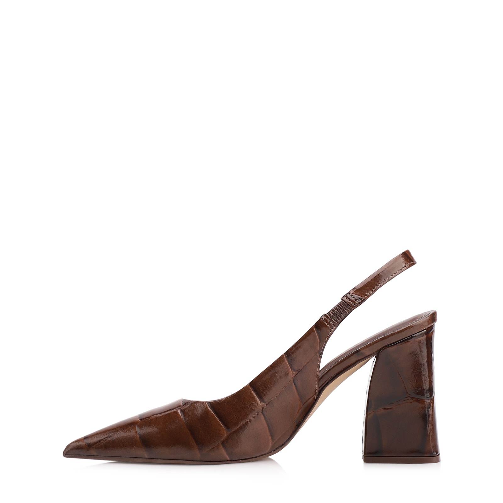 Scarpin Couro Maxi Croco Marrom