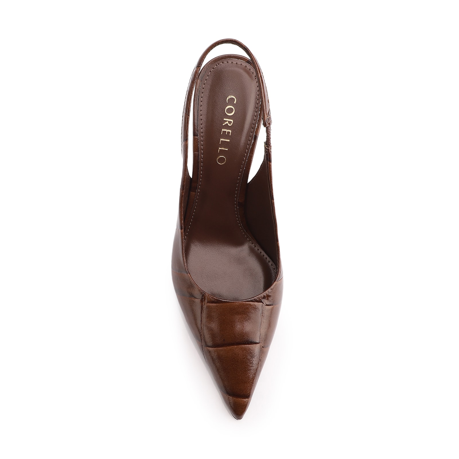 Scarpin Couro Maxi Croco Marrom