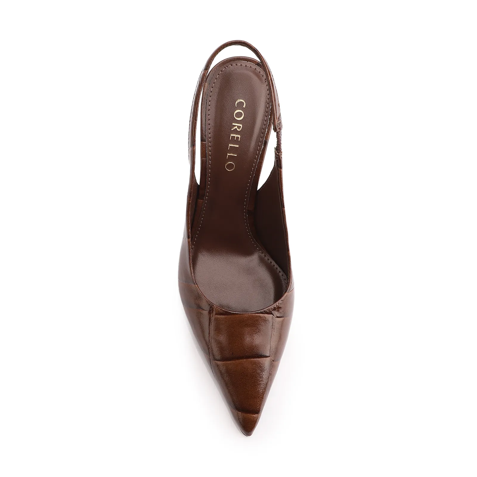 Scarpin Couro Maxi Croco Marrom