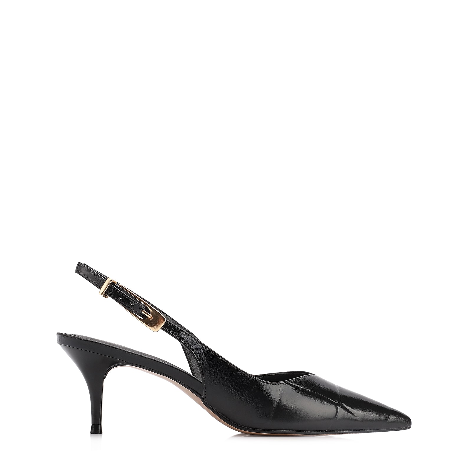 Scarpin Couro Maxi Croco Preto