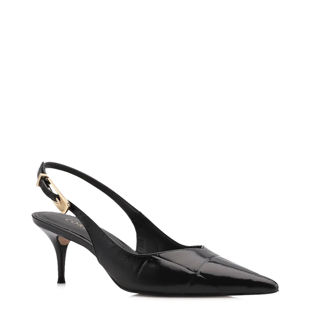 Scarpin Couro Maxi Croco Preto