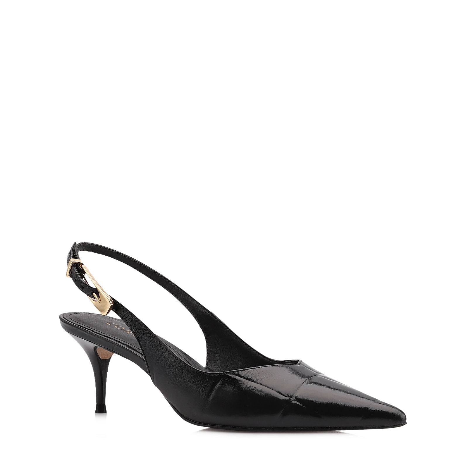 Scarpin Couro Maxi Croco Preto