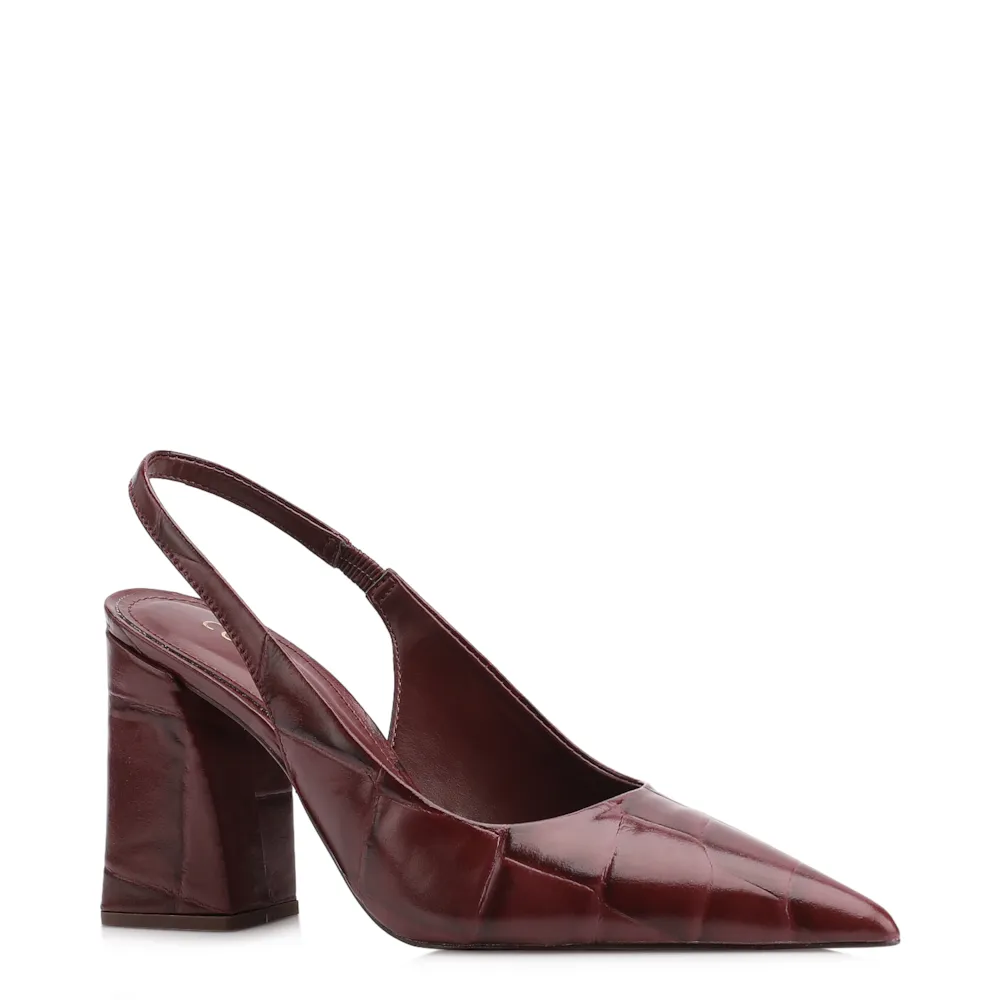 Scarpin Couro Maxi Croco Vinho