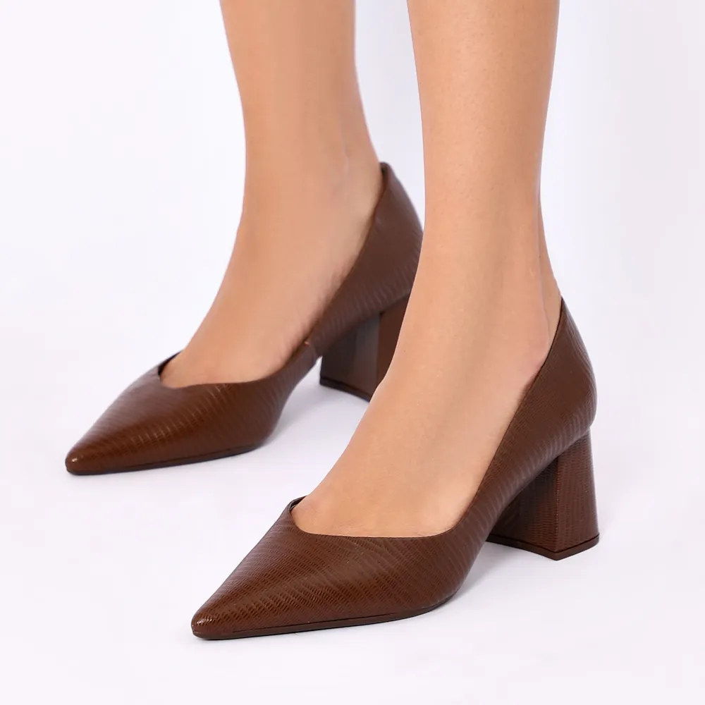 Scarpin Couro New Lezard Marrom Escuro - imagem 2