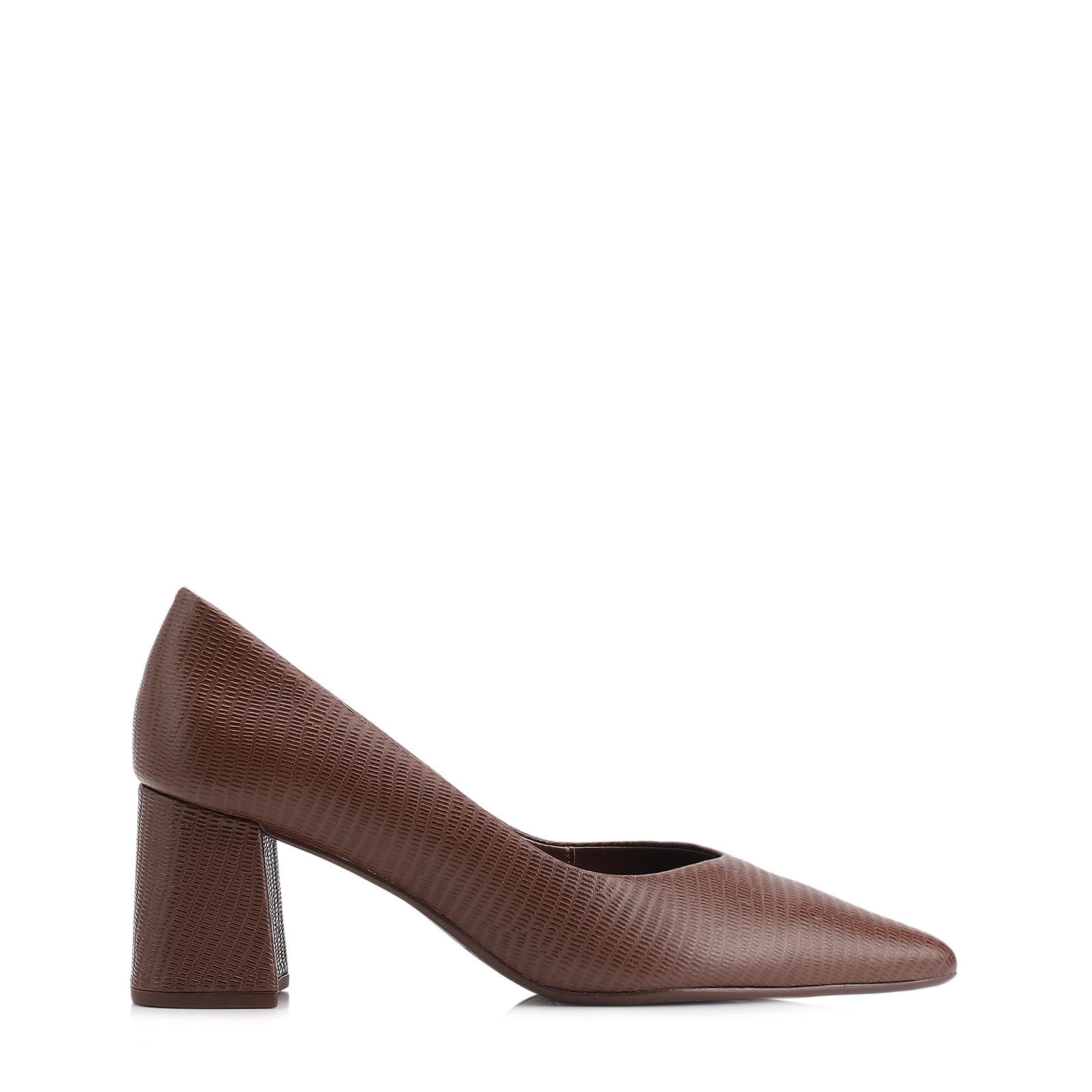 Scarpin Couro New Lezard Marrom Escuro