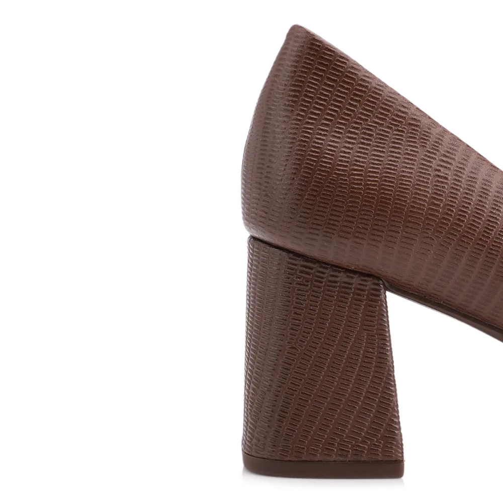 Scarpin Couro New Lezard Marrom Escuro - imagem 8