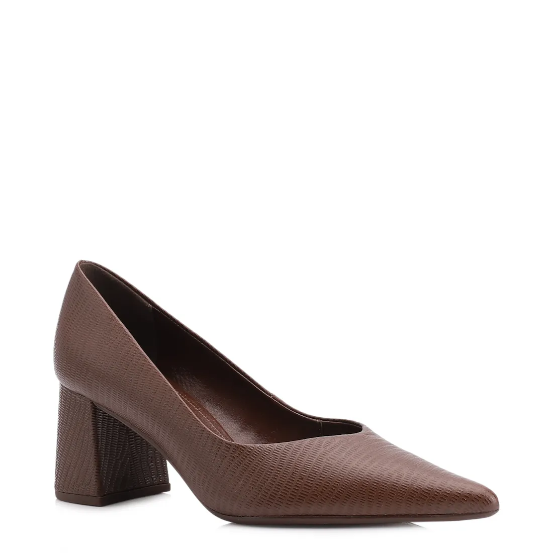 Scarpin Couro New Lezard Marrom Escuro