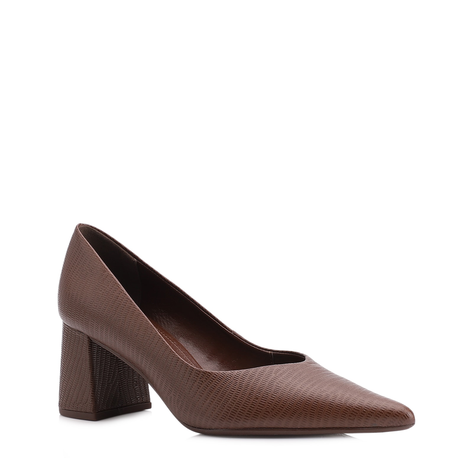 Scarpin Couro New Lezard Marrom Escuro
