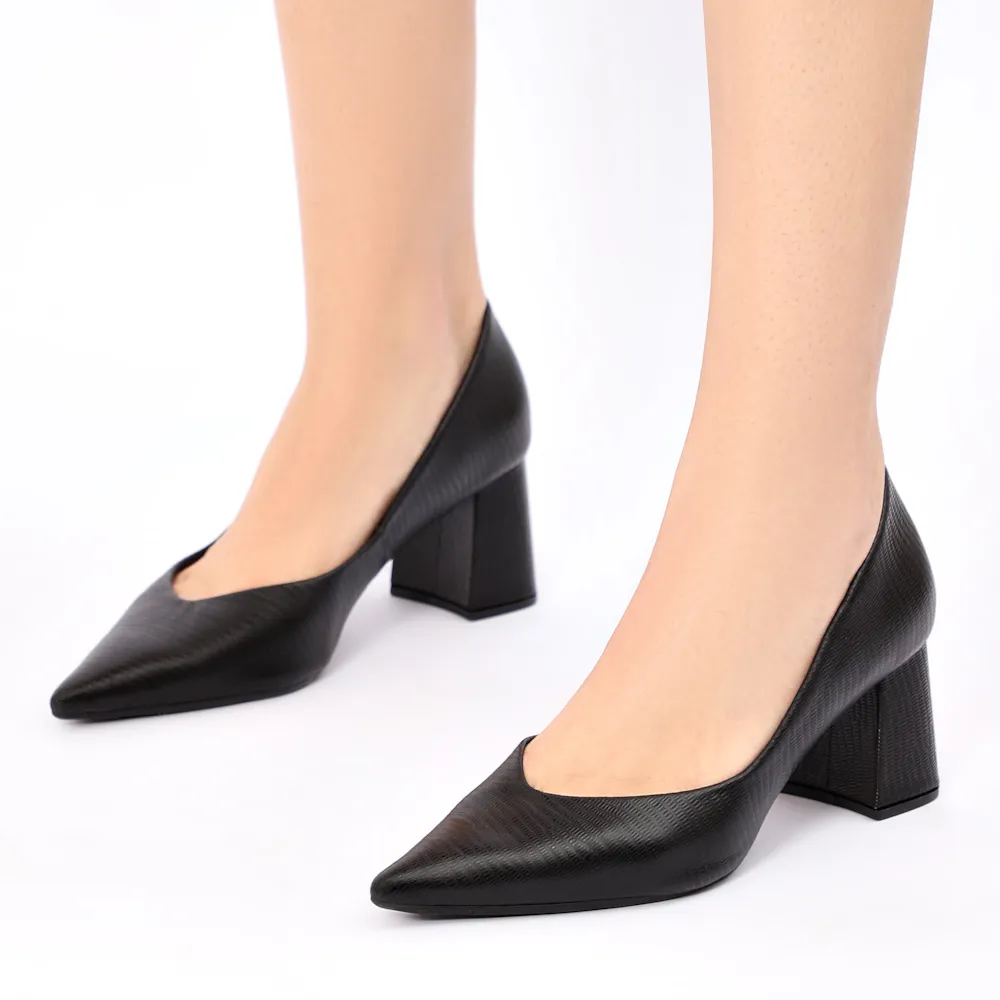 Scarpin Couro New Lezard Preto - imagem 2
