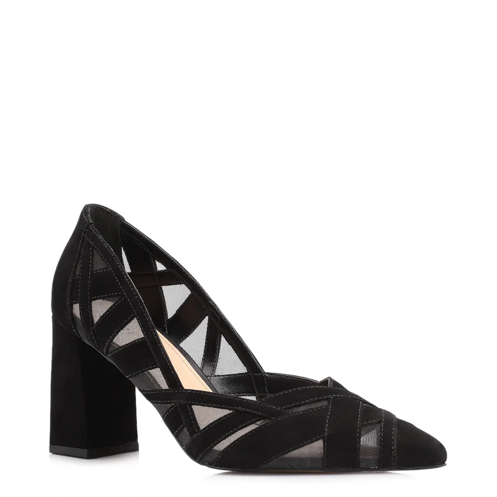 Scarpin Couro Nobuck Preto/Tela Preto