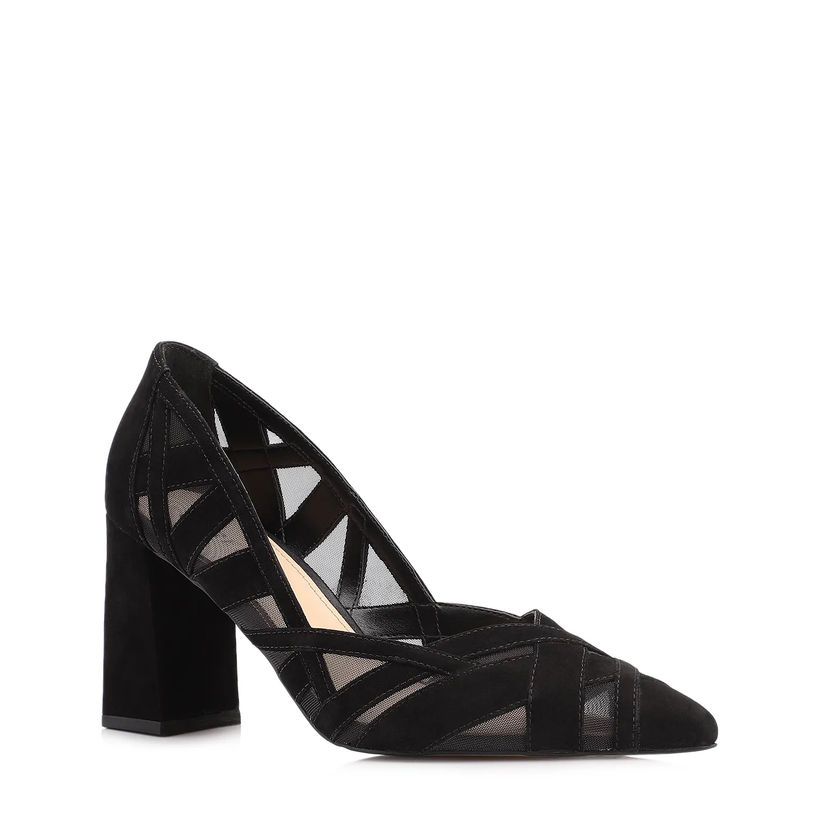 Scarpin Couro Nobuck Preto/Tela Preto