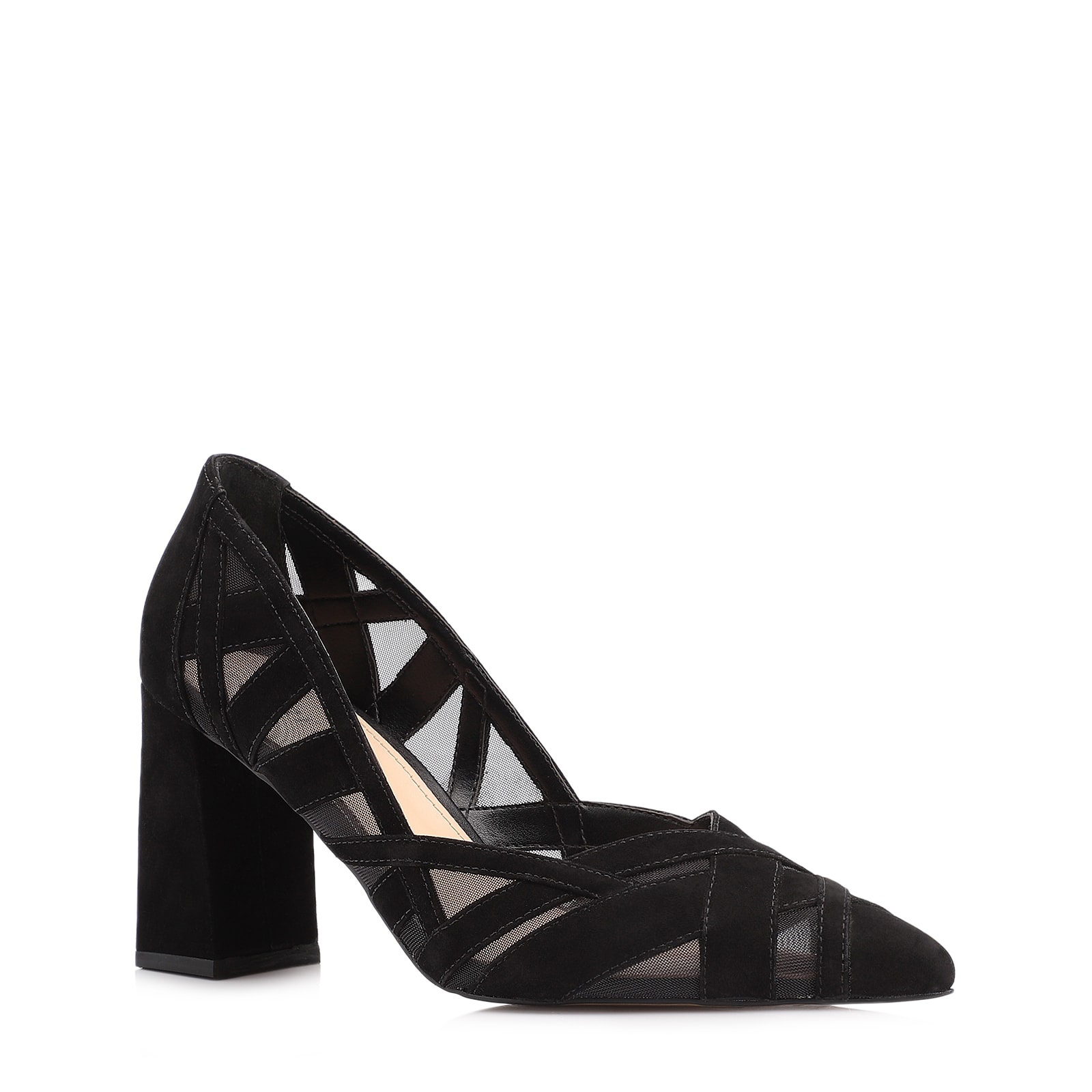 Scarpin Couro Nobuck Preto/Tela Preto
