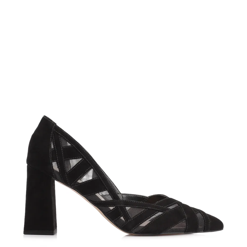 Scarpin Couro Nobuck Preto/Tela Preto - imagem 3