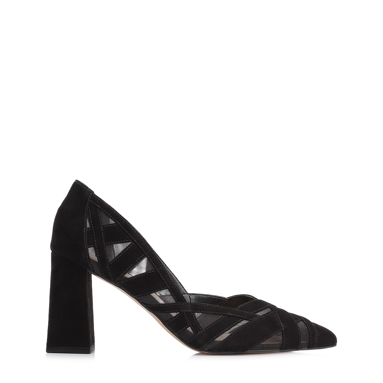 Scarpin Couro Nobuck Preto/Tela Preto