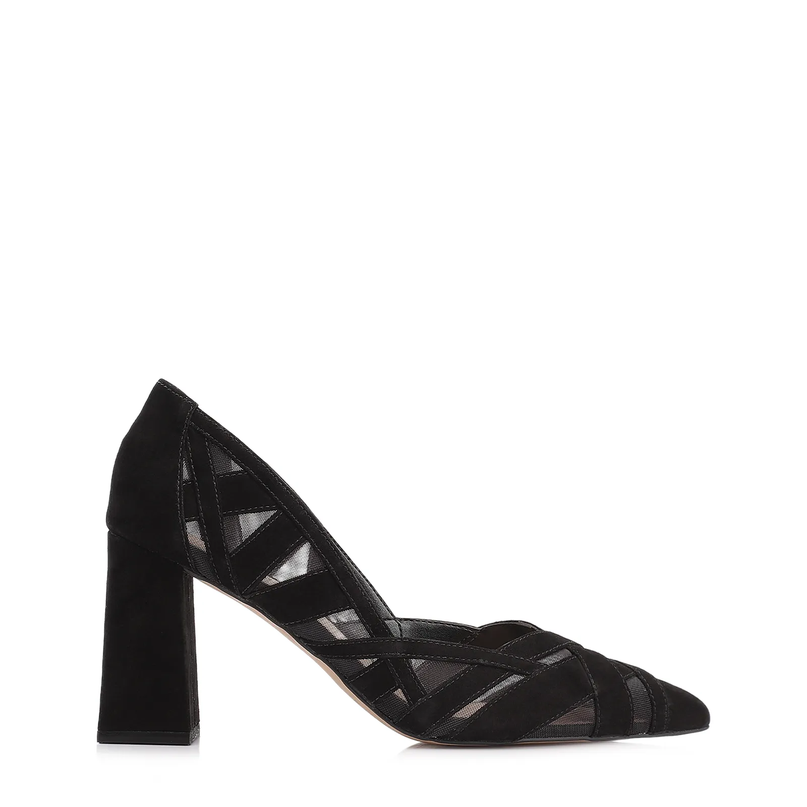 Scarpin Couro Nobuck Preto/Tela Preto