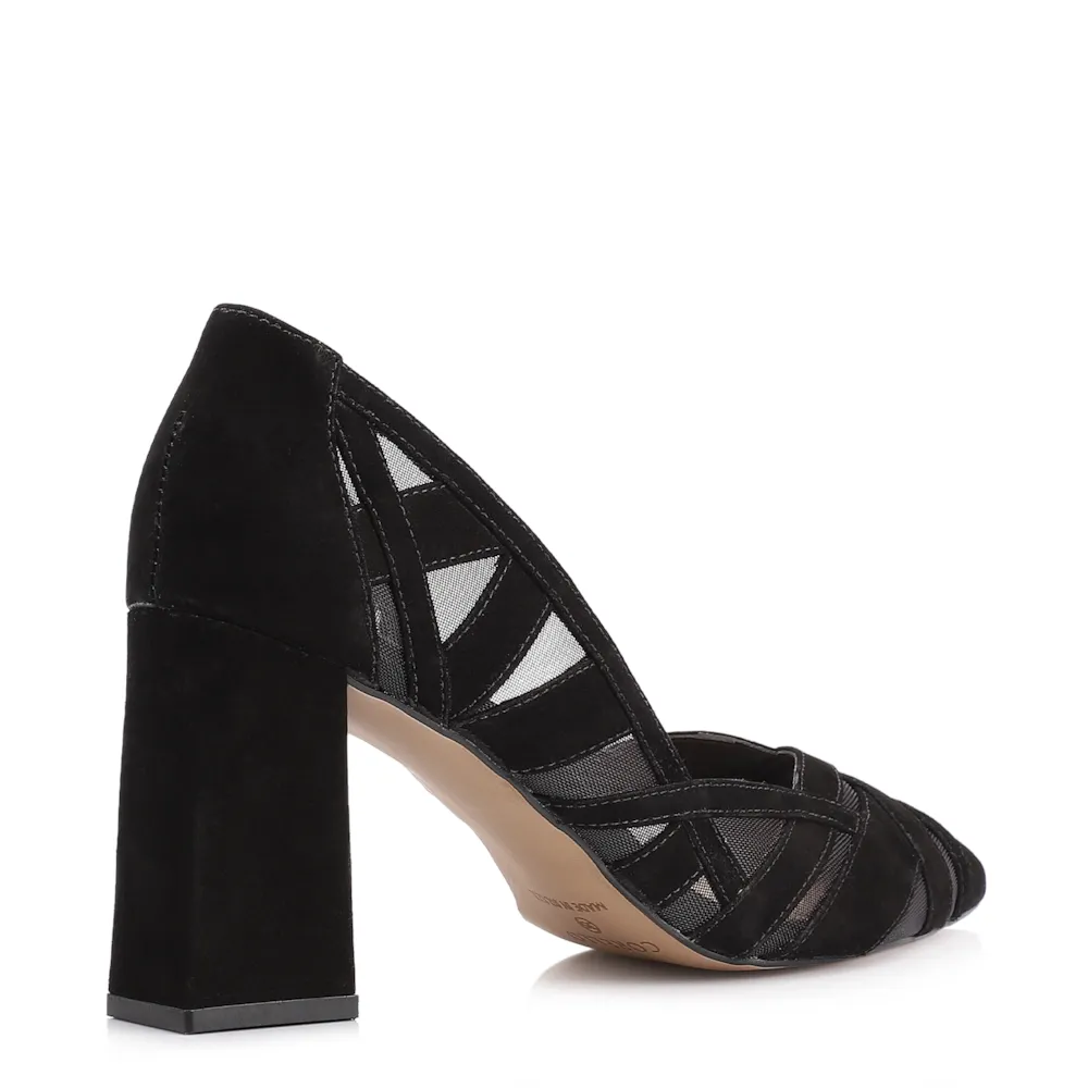 Scarpin Couro Nobuck Preto/Tela Preto - imagem 4