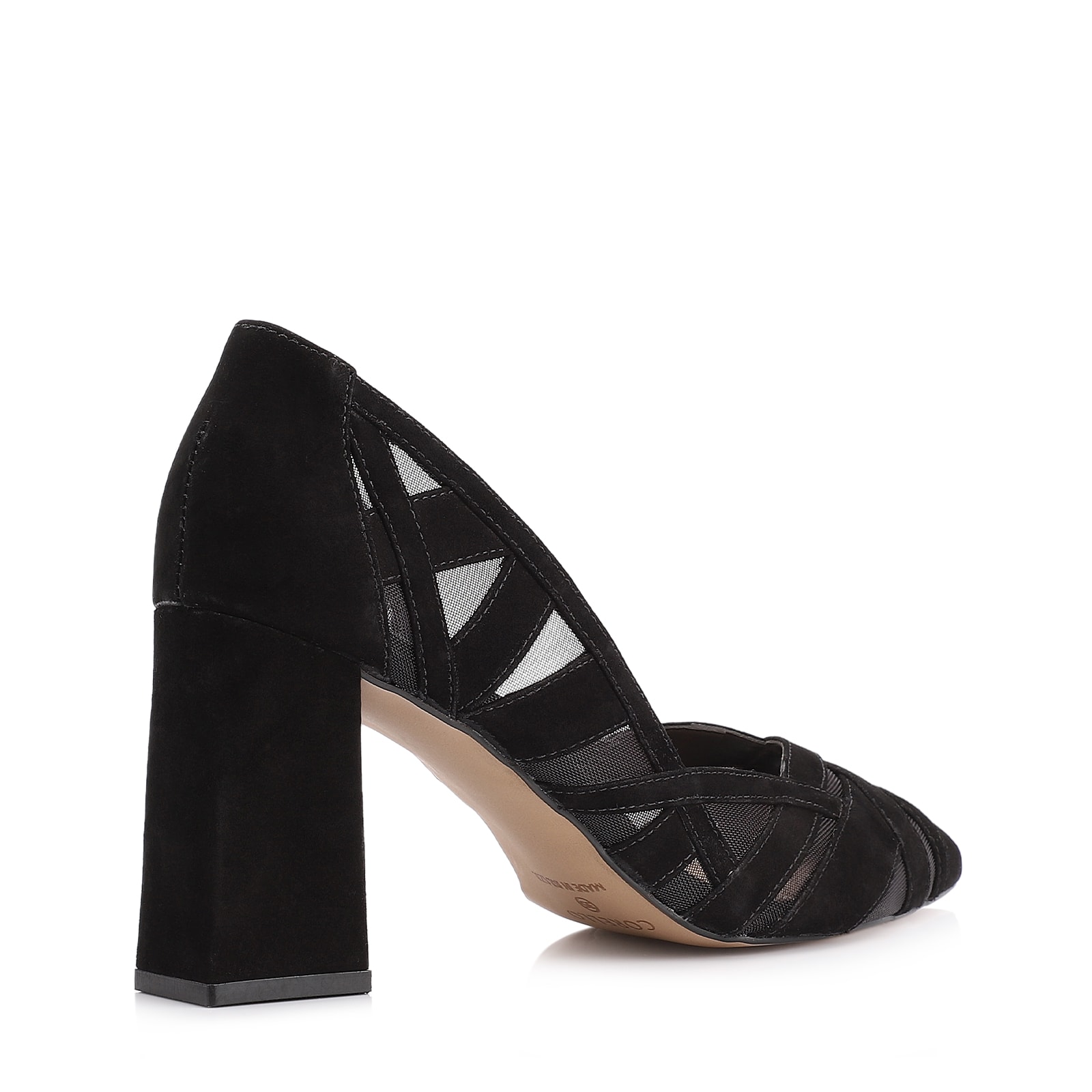 Scarpin Couro Nobuck Preto/Tela Preto
